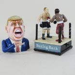 A Donald Trump money box, together with a boxing ring money box,