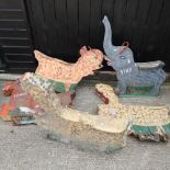 A collection of five various painted wooden fairground animals,