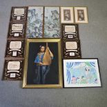 A collection of pictures and prints, to include wine label designs, a portrait of a Chinese lady,