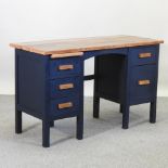 A pine and blue painted desk,