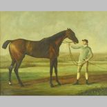 English school, 20th century, horse and groom, oil on canvas,