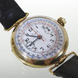 A 1920's Longines 18 carat gold cased chronograph wristwatch,
