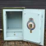 A 19th century green metal safe, 45cm, with key,