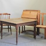 A 19th century square table, 105 x 107cm, together with an oak chair,