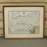 WITHDRAWN - A hand coloured map of part of Essex, framed,