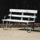 A blue painted slatted garden bench, 164cm,