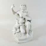 A Victorian white parian group, of a classical figure of a lady and a cherub,