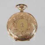 A small early 20th century ladies 15 carat gold cased pocket watch, with engraved decoration, 2.