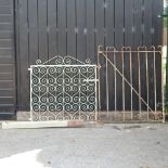 A green painted iron garden gate, 110 x 108, together with another,