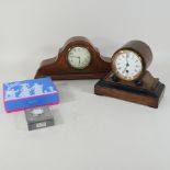 A walnut and inlaid mantel clock,