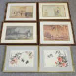 Chinese, 20th century birds and flowers, watercolour on silk, 35 x 42cm, together with another,