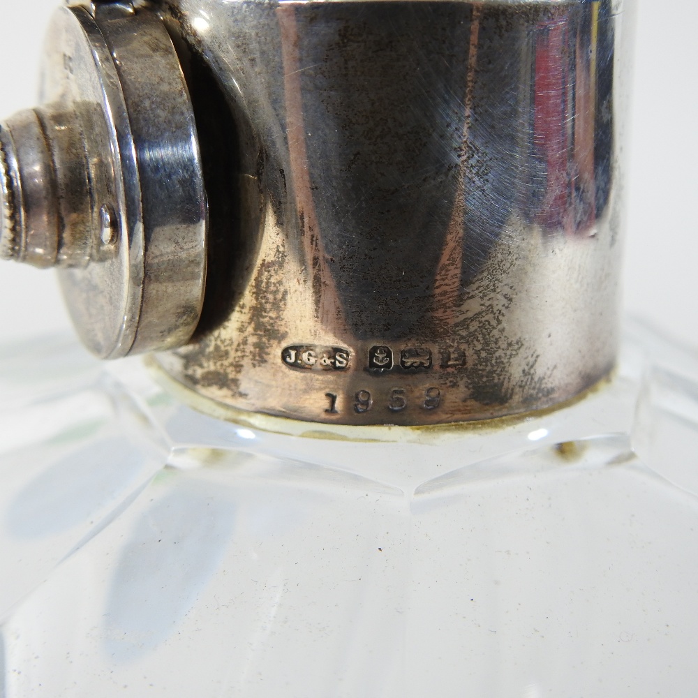 An early 20th century silver mounted glass decanter and stopper, with a lockable silver collar, - Image 2 of 7