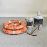 A nautical port light, 50cm high, together with another light,