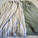 A pair of grey silk curtains, 155 x 250, together with a pair of green silk curtains,