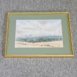 English school, 20th century, country landscape with church, signed indistinctly, watercolour,