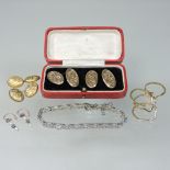 A pair of 9 carat gold gentleman's cufflinks, together with a pair of gold plated cufflinks,