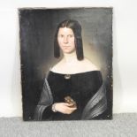 English School, 19th century, a portrait of a lady, oil on canvas, unframed,