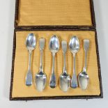 A set of six silver fiddle pattern teaspoons, by William Eaton of London,