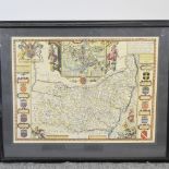After John Speede, map of Suffolk, hand coloured engraving, dated 1610,