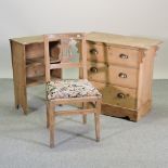 An antique pine chest of three drawers, 87cm,