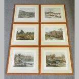 A set of six coloured engravings depicting shooting scenes,