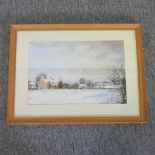 W E Richardson, 20th century, winter scene, Strandlands under snow, watercolour,