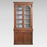 An unusual Victorian burr elm cabinet bookcase, of large proportions,