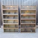 A pair of vintage metal workshop shelves, Riches of London,