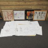 Peter Collins b1935, nude pencil sketches, four framed,