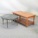 A brass coffee table, with a marble top, 71cm diameter,