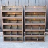 A pair of vintage metal workshop shelves, Riches of London,