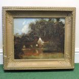 Norwich School, early 19th century, country house by a pool, oil on canvas,
