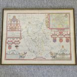 John Speede, map of Bedfordshire, hand coloured engraving,