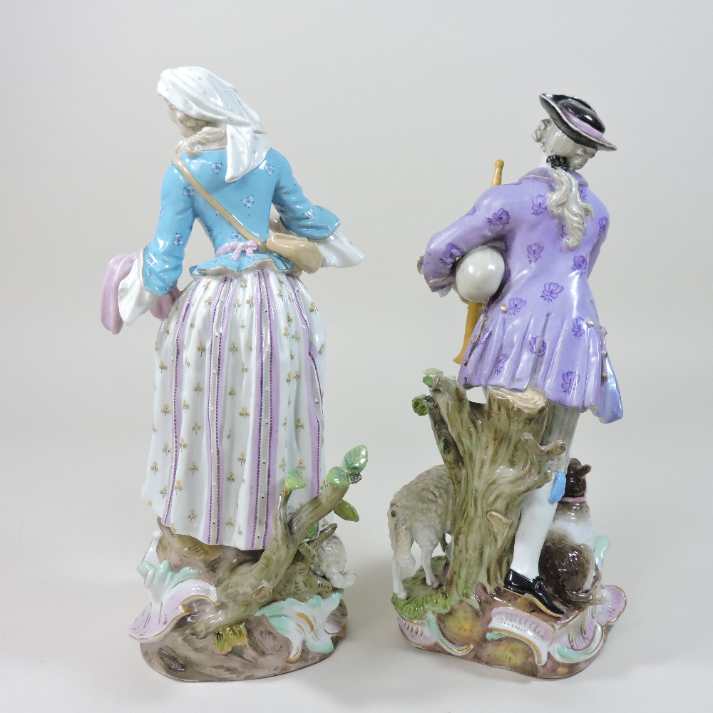 A pair of 19th century Meissen porcelain figures, of a shepherd and shepherdess, - Image 10 of 11