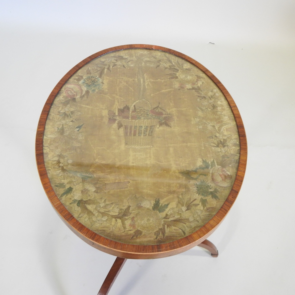 A Victorian mahogany occasional table, with a circular inset tapestry top, on a tripod base, - Image 4 of 4