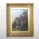 Edward Robert Smythe, (1810-1899), cottage landscape with figures and horses, signed, oil on canvas,