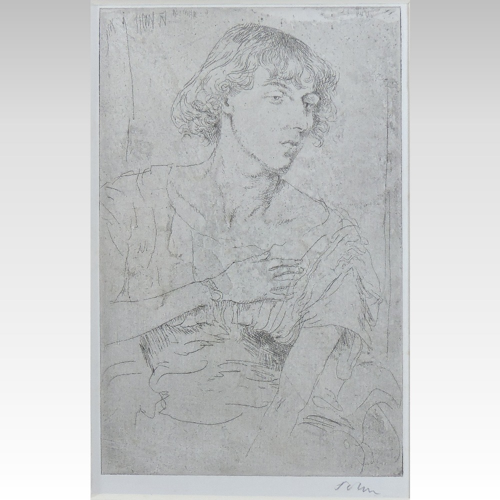 Augustus John, (1878-1971), portrait of a man, etching, signed John in pencil to the margin,