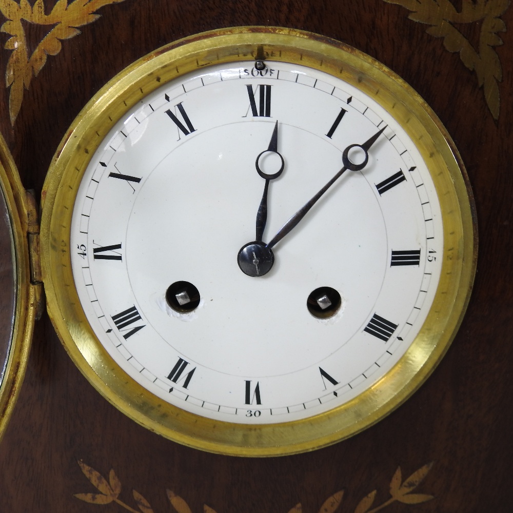 An Edwardian mahogany and cut brass bracket clock, of Regency style, having a painted enamel dial, - Image 4 of 8