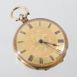A late 19th century continental 18 carat gold cased ladies open faced pocket watch, Clemence Geneve,