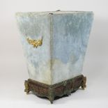 A 19th century French boule work and velvet bin, of tapered shape,