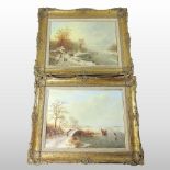 C Klyn, (20th century), Dutch winter landscape, signed oil on canvas, together with the companion,