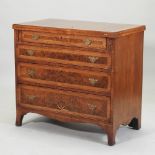 An 18th century style walnut, feather banded and inlaid chest, with a fold over top,