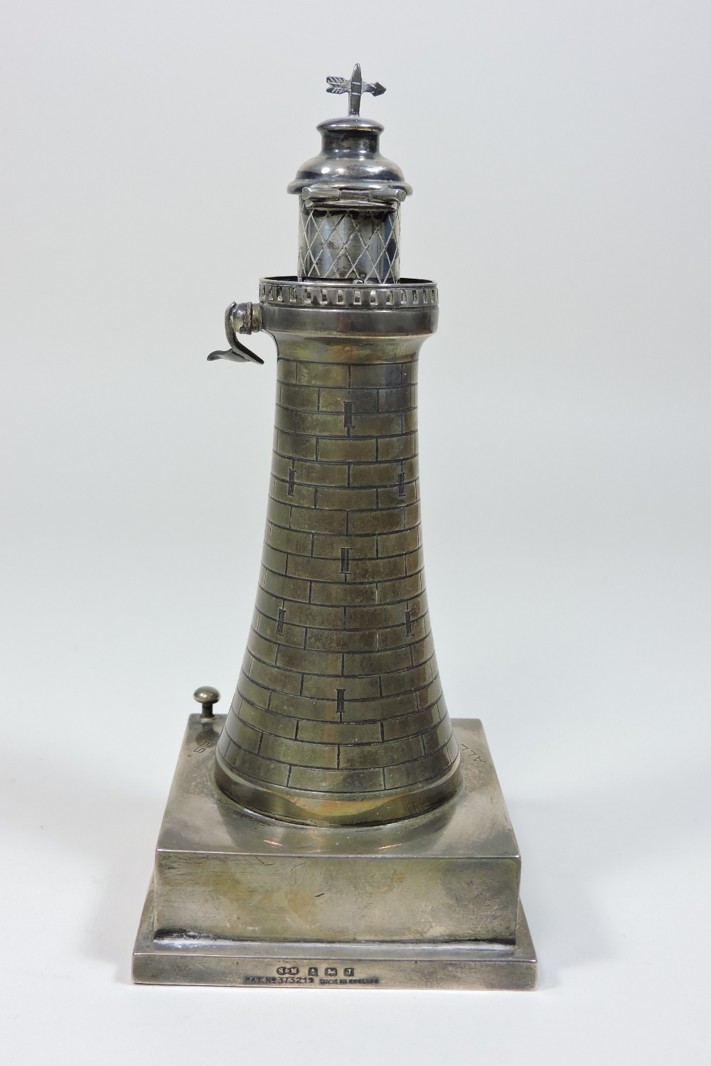 A rare Art Deco silver novelty table lighter, in the form of a lighthouse, with a hinged top, - Image 3 of 11