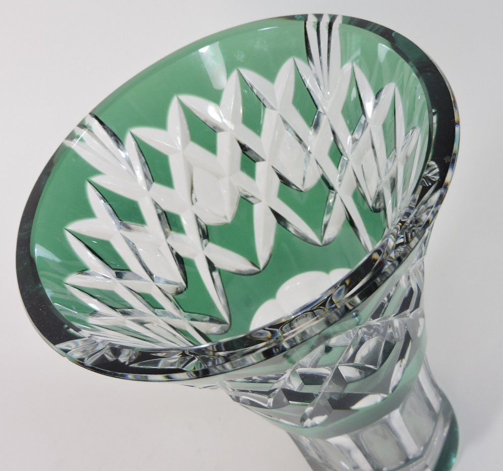 A 19th century French Saint Vincent overlaid green cut glass vase, of flared shape, - Image 2 of 5