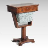 A Victorian rosewood ladies work table, on an octagonal column and platform base,