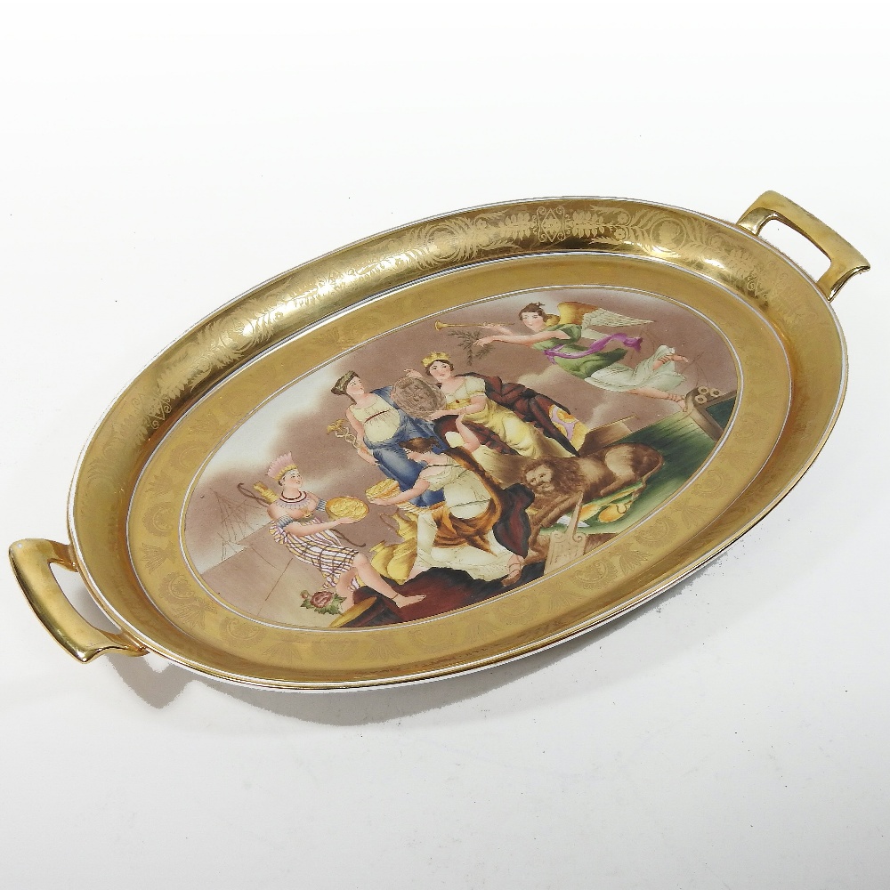 A 20th century KPM style porcelain tray, painted with figures,