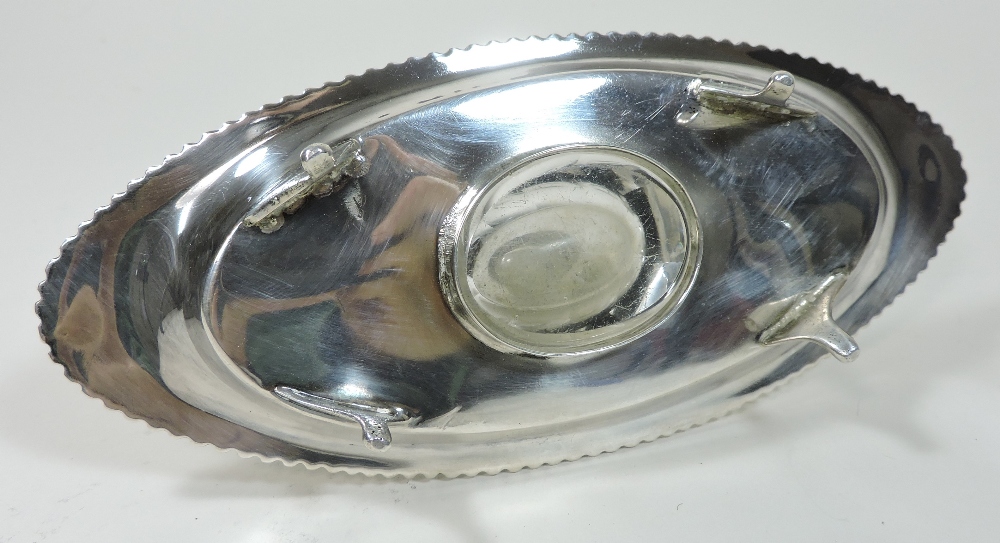 An early 20th century silver desk stand, of elliptical shape, with a gadrooned border, - Image 6 of 7