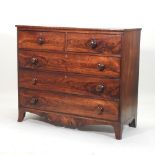 A Regency mahogany chest, containing two short, over three long drawers, on swept bracket feet,