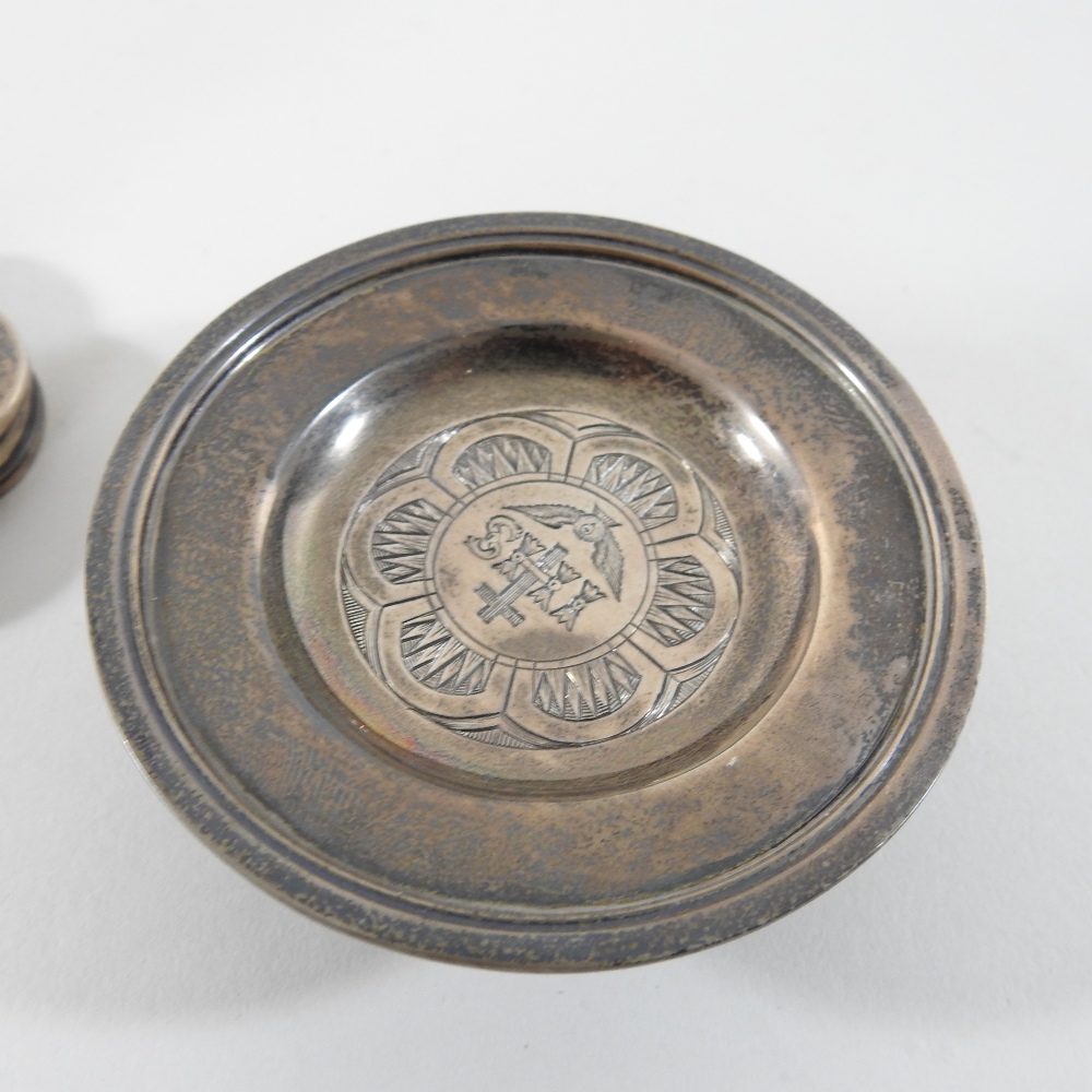 A Victorian silver travelling communion set, with engraved decoration, comprising a chalice, - Image 8 of 13