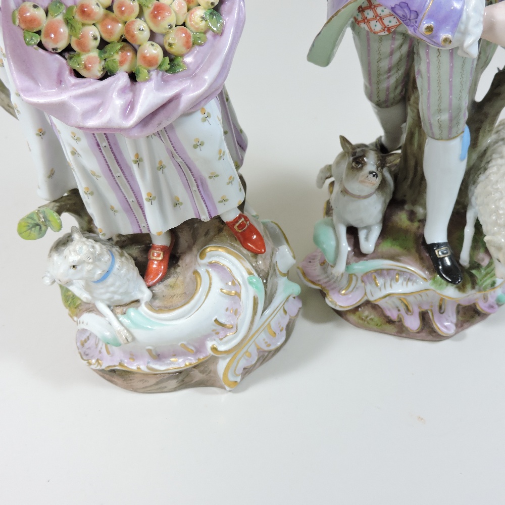 A pair of 19th century Meissen porcelain figures, of a shepherd and shepherdess, - Image 8 of 11